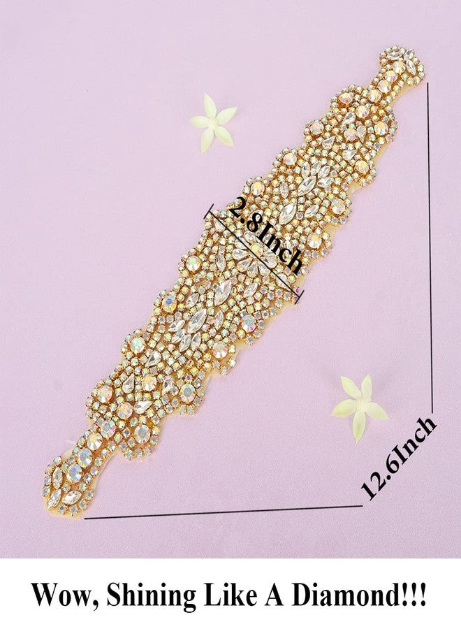 Pardecor Rhinestone Applique Wedding Bridal Sash Belt Dress Belt Sashes For Wedding Dress Crystal (124 AB Gold) - Image 2
